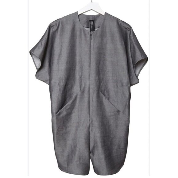 Zero + Maria Cornejo Pants - Zero + Maria Cornejo Grey Metallic Romper Jumpsuit, Size Small S